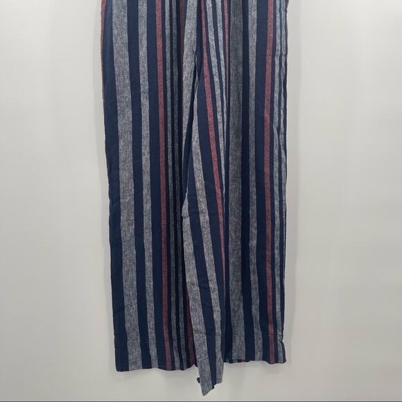 SPLENDID Crosshatch Jumpsuit Striped Tie Waist Stripes Navy Linen NWT SZ Small - Picture 14 of 16